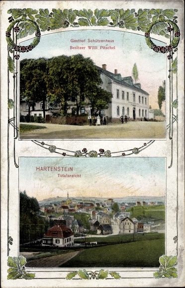 Postcard Hartenstein in the Erzgebirge Saxony, general view, Gasthof Schützenhaus