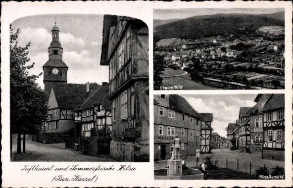 PC Helsa in Hesse, church, general view, street, fountain