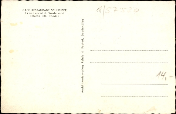 Postcard Friedewald Westerwald, Cafe Restaurant Schneider