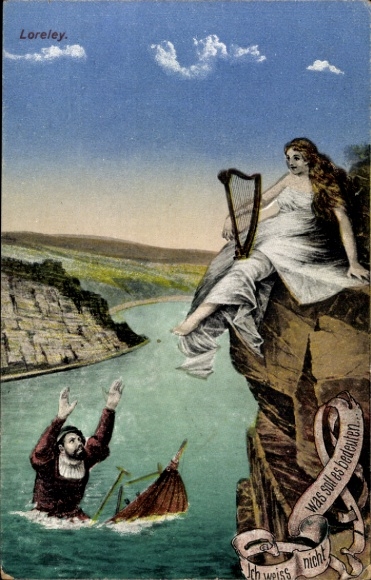 Postcard Sankt Goarshausen am Rhein, Loreley, I don't know what it means, sunken ship