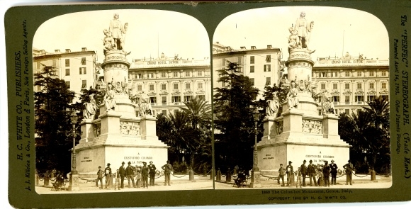 Stereofoto Genua Genua Ligurië, Columbus-monument