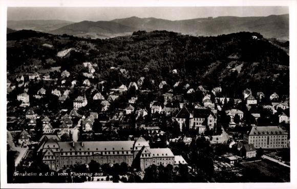 Postcard Bensheim on the Bergstraße Hesse, aerial view of building, landscape, clouds