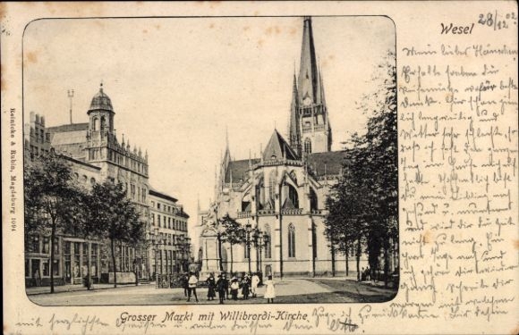 Ak Wesel am Niederrhein, Großer Markt mit Willibrordi-Kirche