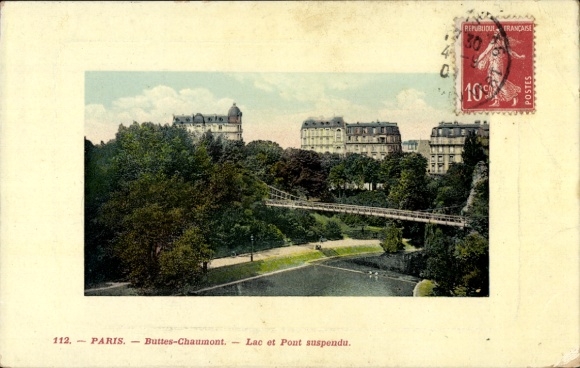 Ansichtkaart Parijs XIX Buttes Chaumont, Lac et Pont suspendu