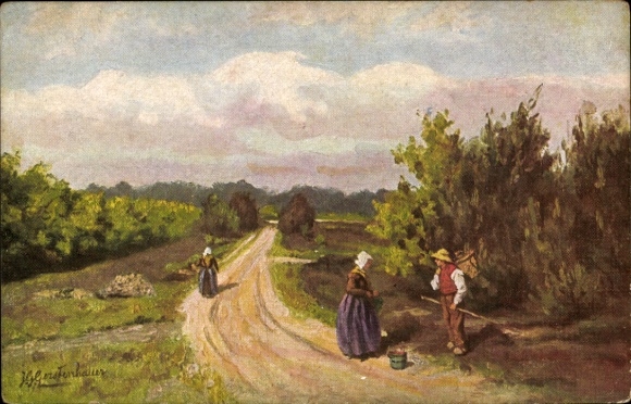 Künstler Ak Gerstenhauer, Johann Georg, niederländisches Motiv, Heidelandschaft, Weg