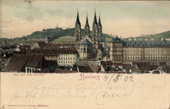 Postcard Bamberg in Upper Franconia, Cathedral and New Residence