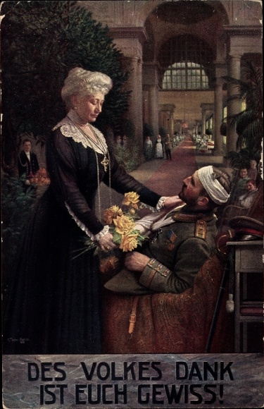 Artist Postcard The people are sure to thank you, Empress Auguste Viktoria visits a war veteran