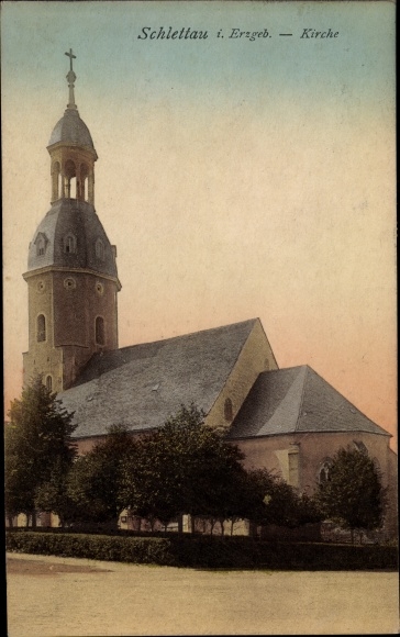 Ak Schlettau in het Ertsgebergte van Saksen, kerk, buitenaanzicht