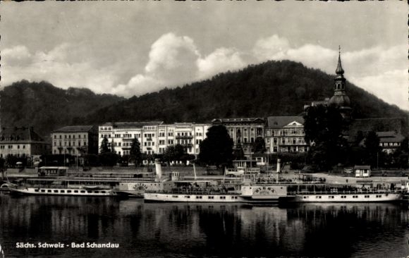 Ak Bad Schandau Elbe, Salondampfer Riesa und Leipzig, Stadt