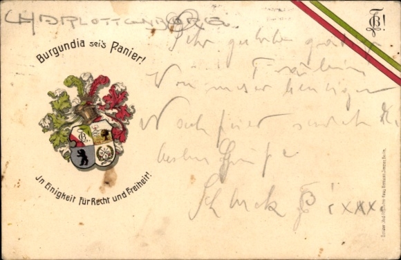 Studentika Postcard Leipzig, Corps Burgundia, coat of arms, RSC