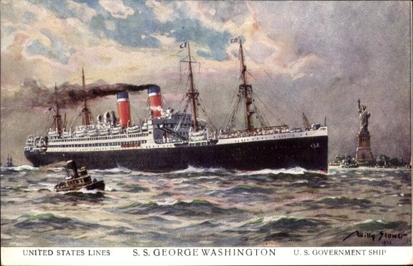 Kunstenaar Ak Stöwer, Willy, SS George Washington, United States Lines, Amerikaans regeringsschip