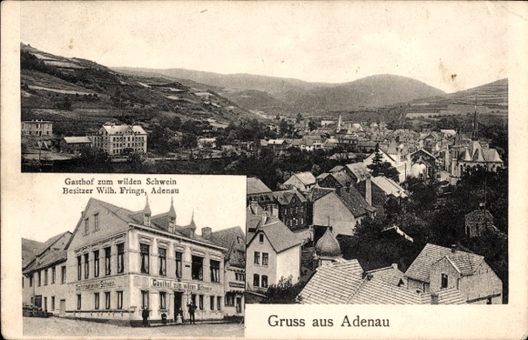 Postcard Adenau in the Eifel, general view, Gasthof zum wilden Schwein