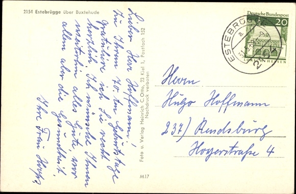 Postcard Estebrügge Jork in the Altes Land, river, steamer, church