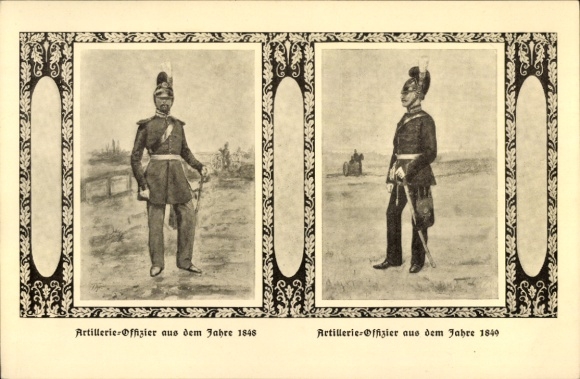 Postcard Artillery Officer from 1848, Artillery Officer from 1849