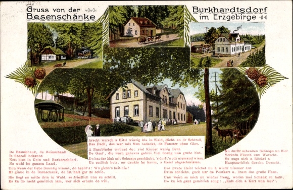 Poem PC Burkhardtsdorf in the Ore Mountains, view from the outside of the broom tavern, house development