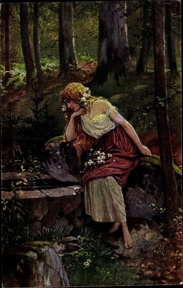 Artist PC Borrmeister, R., Rautendelein, woman at the fountain
