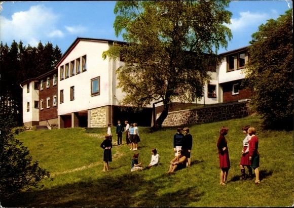Postcard Rüthen in Westphalia, youth hostel, exterior view, guests