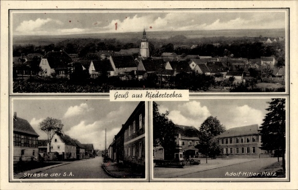 Ak Niedertrebra Weimarer Land Thüringen, Totale, Straße der SA, Adolf Hitler Platz
