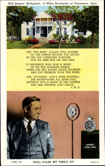 Ak Claremore Oklahoma USA, Will Rogers' Geburtsort