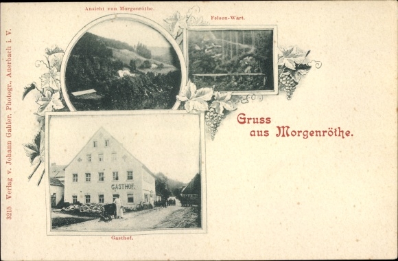 Ak Morgenröthe Rautenkranz im Vogtland, herberg, Felsen Wart, uitzicht op de stad