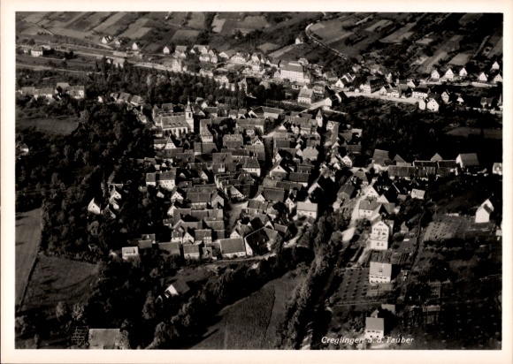 Postcard Creglingen an der Tauber, aerial view of Creglingen, architecture, rural surroundings