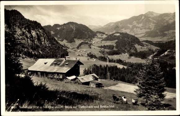 Ak Tiefenbach Oberstdorf im Oberallgäu, zicht op Breitachtal, Stuhlalm, Hütte