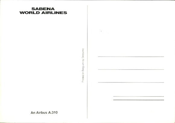 Postcard passenger aircraft Airbus A310, Sabena World Airlines