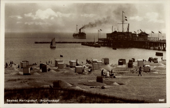 Postcard Ostseebad Heringsdorf on Usedom, bridgehead