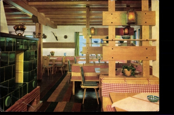 Postcard Sosa Eibenstock in the Ore Mountains, consumer restaurant Köhlerhütte at the dam, dining room