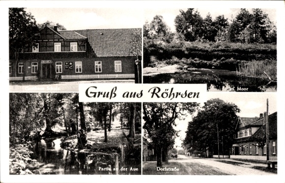 Ak Röhrsen Lüder Niedersachsen, Moor, Partie an der Aue, Dorfstraße