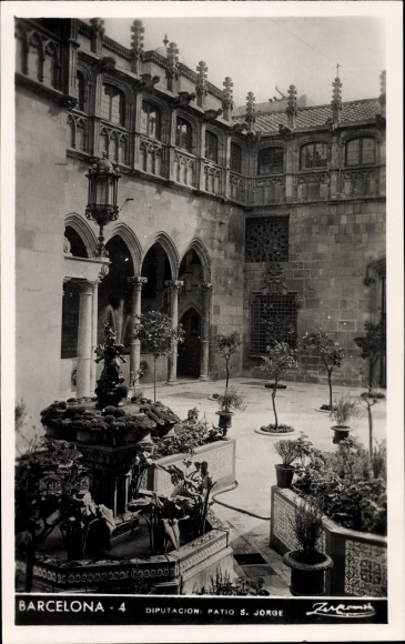 Postcard Barcelona Catalonia Spain, Patio S. Jorge, courtyard, fountain