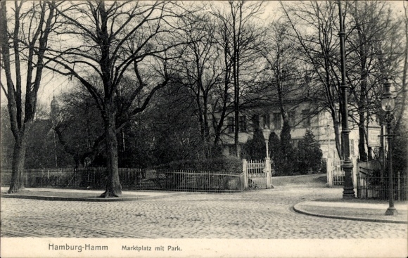 Postcard Hamburg Mitte Hamm, market square, park