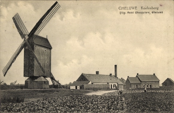 Postcard Gheluwe Geluwe West Flanders, Koelenberg, windmill
