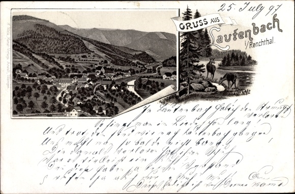 Chromo-Litho Lautenbach in the Renchtal Black Forest, view of the town