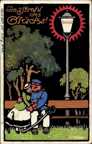 Artist Postcard wheels, Torol glow body, advertising, In the ray of happiness, lovers