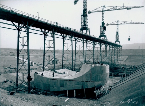 Photo Marckolsheim Markolsheim Alsace Bas Rhin, nuclear power plant, Henri Baranger 1959, Photothèque EDF