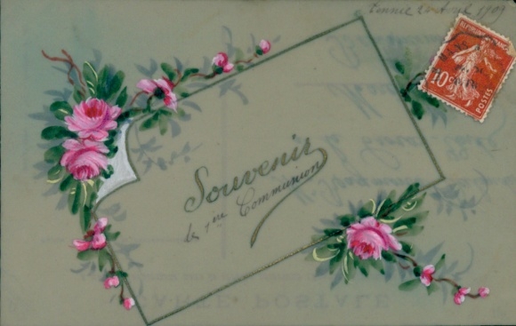 Celluloid Postcard flowers, souvenir, kitsch