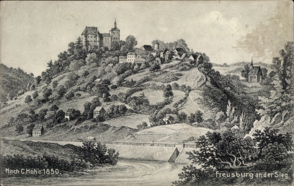 Artist Postcard Freusburg Kirchen an der Sieg, Panorama, After C. Hohe 1850