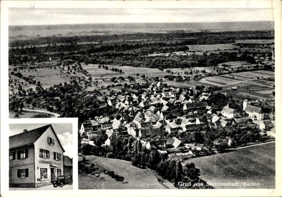 Postcard Steinenstadt Neuenburg am Rhein Hochschwarzwald, aerial photograph, plot by J. Roßnagel