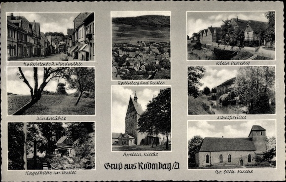 Postcard Rodenberg am Deister in Schaumburg, Windmill, Little Venice, Main Street, Hagerhütte