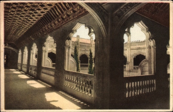 Postcard Toledo Castile La Mancha Spain, interior view, arcades, columns, light shows, San Juan de lo