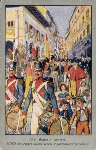 Artist PC Geneva City Switzerland, Defile des troupes suisses devant le gouvernement provisoire