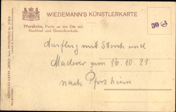 Postcard Pforzheim im Schwarzwald, Stadtbad, Gewerbeschule, Enz, Wiro 2678 B