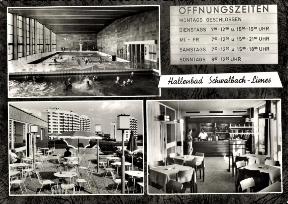Postcard Schwalbach am Taunus Hesse, indoor swimming pool Schwalbach-Limes, opening times, interior views