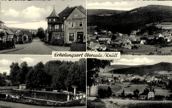 Postcard Oberaula in Hessen, panorama, outdoor pool, grocery store