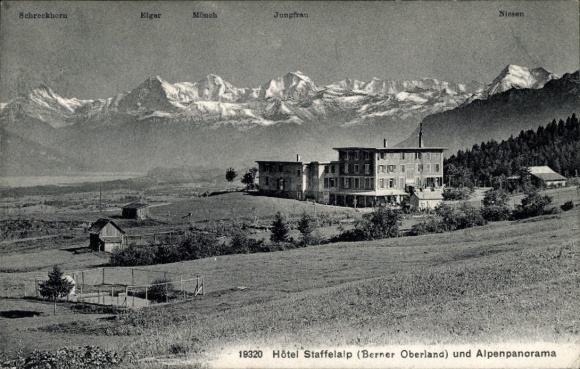 Postcard Bernese Oberland Switzerland, Hotel Staffelalp, Alpine panorama
