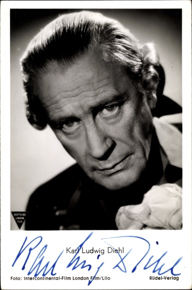 Postcard actor Karl Ludwig Diehl, Rüdel Verlag, a love story, portrait, autograph