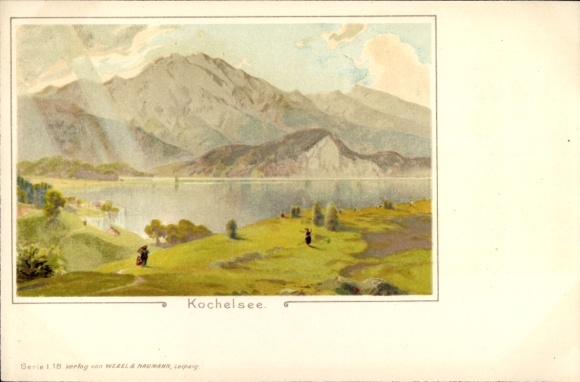 Litho Schlehdorf am Kochelsee Oberbayern, Panorama