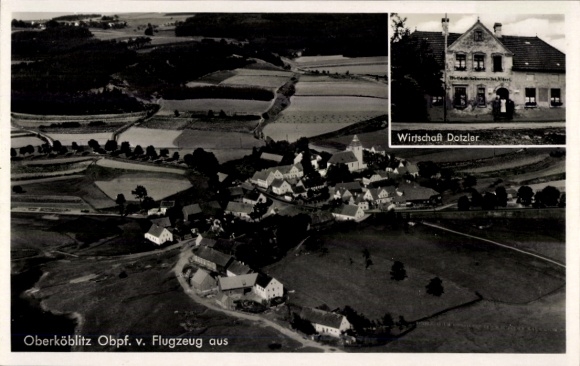 Postcard Oberköblitz Wernberg Köblitz Upper Palatinate, aerial photograph, Dotzler economy
