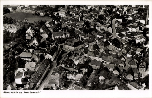 Postcard Helmbrechts in Upper Franconia, aerial photograph